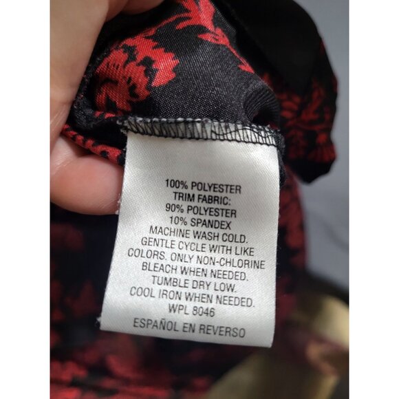 Morgan Taylor Intimates S/M Floral Satin Velvet Trim Robe Sexy Black Red Goth - Picture 6 of 8